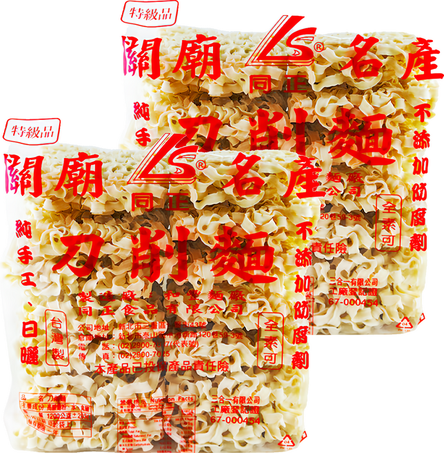 同正 關廟刀削麵 純手工日曬 麵身耐煮 拉鏈袋包裝, 1.2kg, 2包