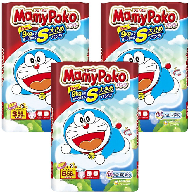 MamyPoko 滿意寶寶 日本境內版 哆啦A夢輕巧褲/尿布 4~9kg, S, 168片
