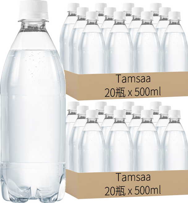 Tamsaa 無標籤氣泡水 原味, 500ml, 40瓶