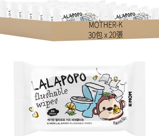 MOTHER-K LALAPOPO 金盞花可沖式濕紙巾, 45g, 1入, 30包