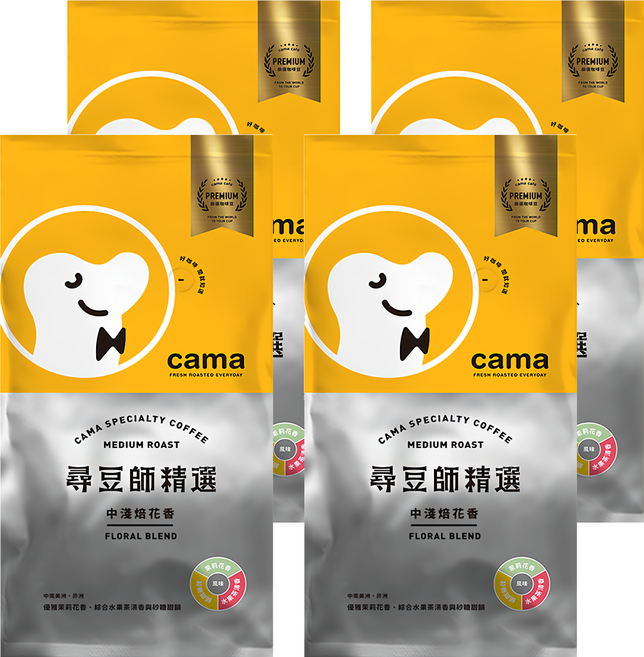 cama cafe 尋豆師精選咖啡豆 中淺焙花香, 咖啡豆(無研磨), 454g, 4包