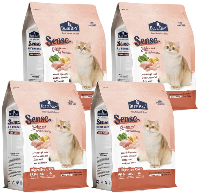 BLUE BAY 倍力 Sense 全齡貓 全護低敏 貓飼料 田野雞, 腸胃保健, 1.5kg, 4袋