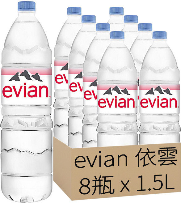 evian 依雲 台灣公司貨 天然礦泉水, 1.5L, 8瓶