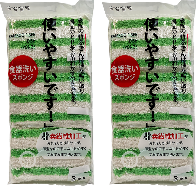 潔屋選物 日式竹纖維清潔棉3入, 綠色 + 白色, 3個, 2包