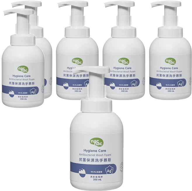 nac nac 抗菌保濕洗手慕斯, 清新藍風鈴, 300ml, 6瓶