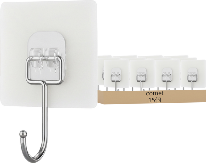 comet 免打孔黏貼式掛鉤, 透明色, 15個