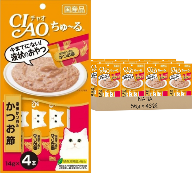 INABA CIAO 啾嚕 肉泥, 宗田鰹 + 柴魚片, 56g, 48袋