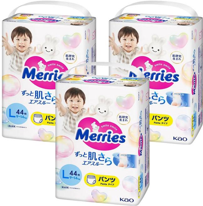 Merries 妙而舒 日本境內版 金緻柔點透氣褲型尿布, L, 132片
