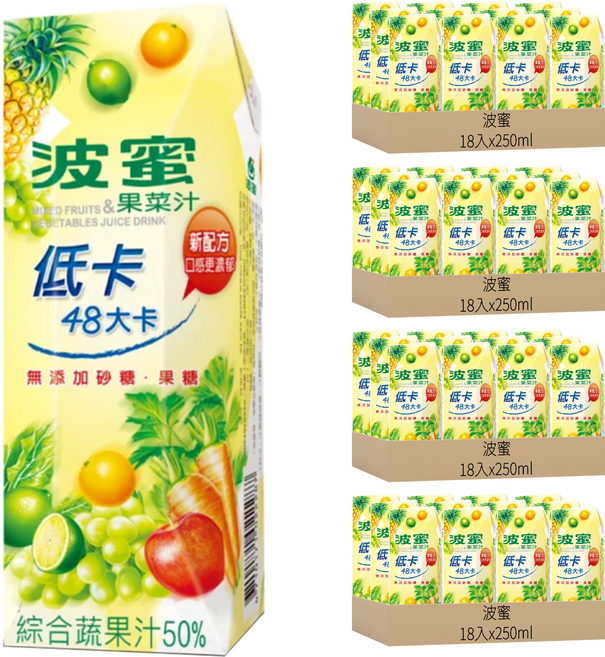 波蜜 低卡果菜汁, 250ml, 72入