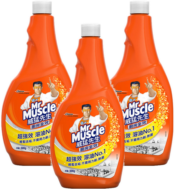 Mr Muscle 威猛先生 廚房清潔劑重裝瓶補充裝 超強效, 500g, 3瓶