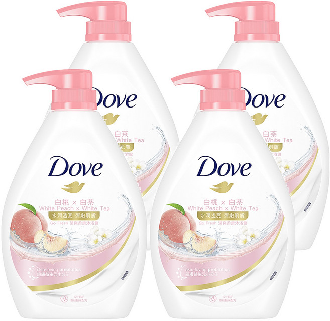 Dove 多芬 桃悅水透沐浴乳 白桃 + 白茶, 900g, 4瓶
