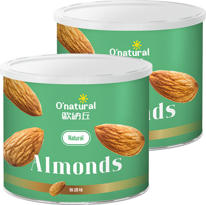O'natural 歐納丘 純天然美國加州杏仁果 原味 100%無添加 低溫烘焙, 190g, 2罐