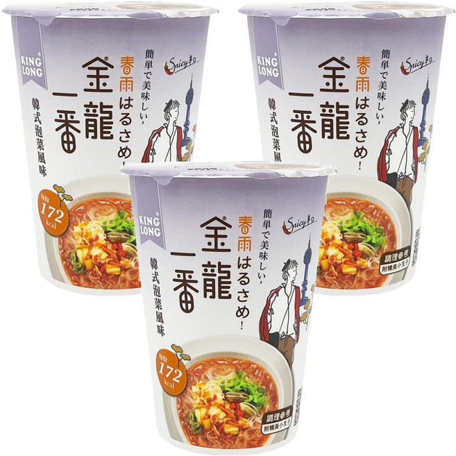 金龍一番 韓式泡菜杯冬粉 35.5g, 3入