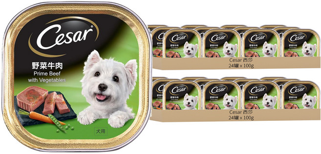 Cesar 西莎 風味餐盒 狗罐頭, 野菜牛肉, 100g, 48罐
