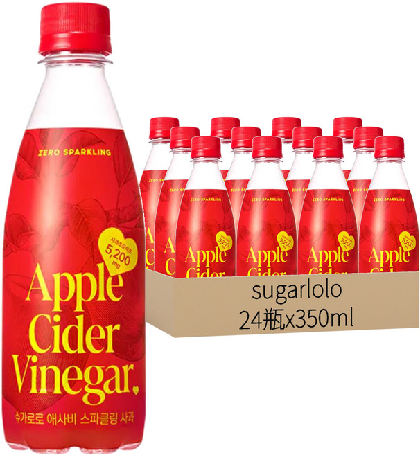 sugarlolo 蘋果醋氣泡水, 350ml, 24瓶