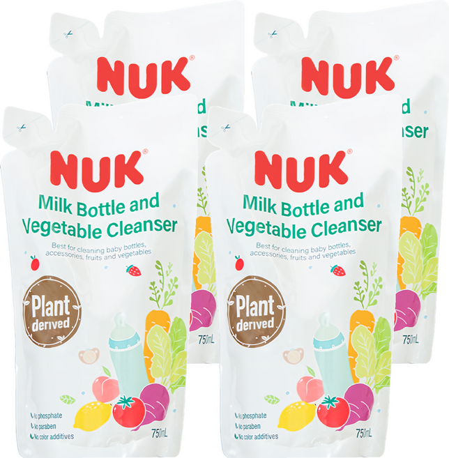 NUK 植萃奶瓶蔬果清潔液 補充包, 750ml, 4包