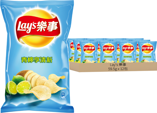 Lay's 樂事 洋芋片 青檸享清新口味, 59.5g, 12包