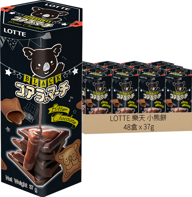 LOTTE 樂天 小熊餅 濃黑巧克力風味, 37g, 48盒