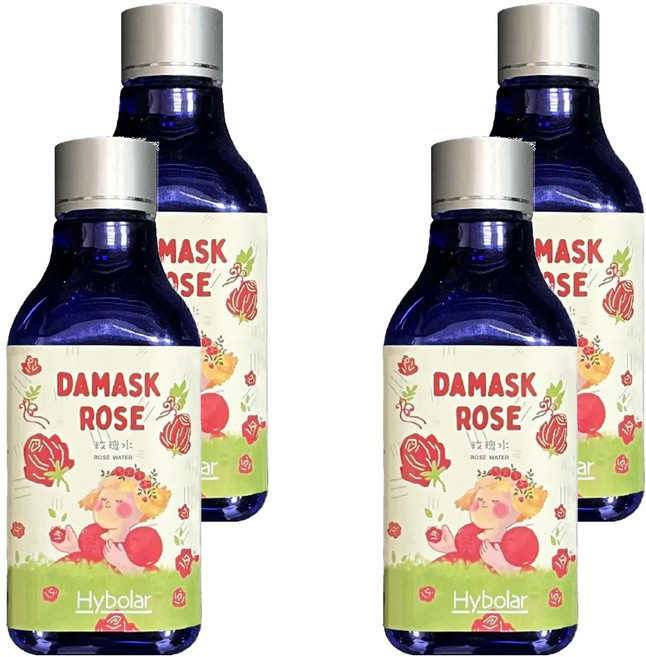Hybolar 玫瑰水 200ml - 女性保濕化妝水 平衡油脂 舒緩敏感肌膚, 4瓶
