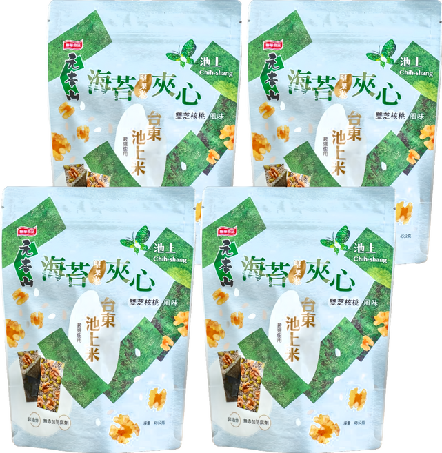 池上鄉農會 元本山海苔堅果米夾心雙芝核桃風味, 45g, 4包