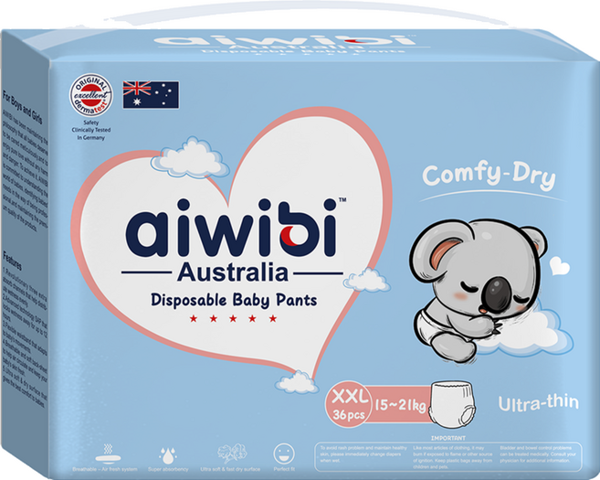 aiwibi 愛薇彼 清新乾爽透氣輕薄 褲型尿布 15~21kg, XXL, 36片