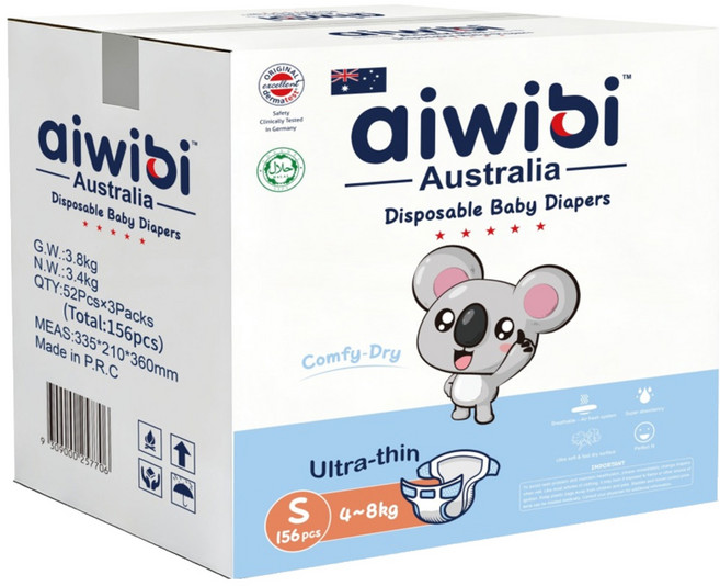 aiwibi 愛薇彼 清新乾爽黏貼型紙尿褲 4~8kg, S, 156片