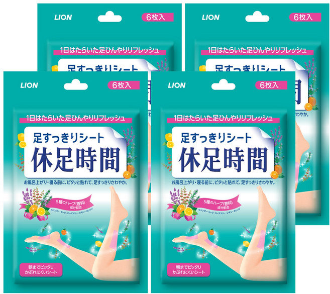LION 獅王 休足時間 清涼舒緩貼片 含5種草本植物配方 保水凝膠貼布設計, 6片, 4包
