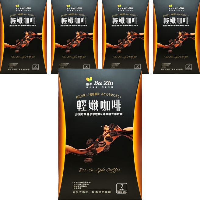 Bee Zin 康萃 美活非洲芒果咖啡 含非洲芒果種子萃取+綠咖啡豆萃取物, 12g, 7包, 5盒