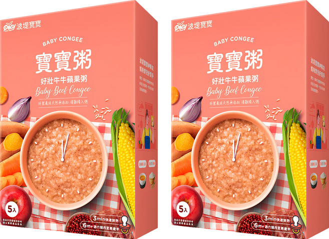 波堤寶寶 寶寶粥 好壯牛牛蘋果, 750g, 2盒