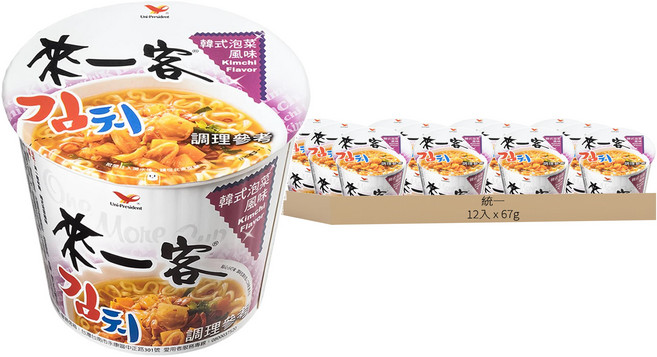 統一 來一客 杯麵 韓式泡菜風味 67g, 12入