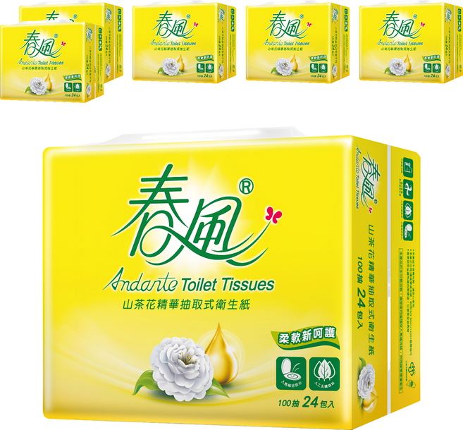 春風 山茶花精華 抽取式衛生紙 雙層, 24包, 6袋