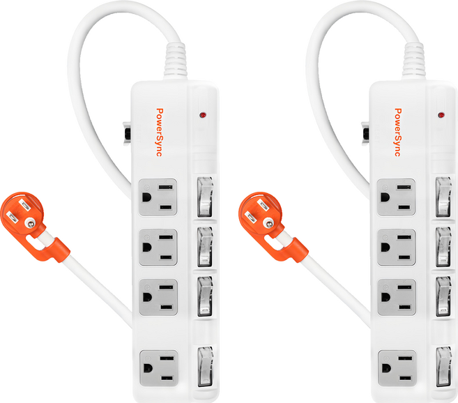 PowerSync 群加 4開斜面開關防雷擊抗搖擺延長線 4孔 TPS344BN9027, 2.7m, 2條, 白色
