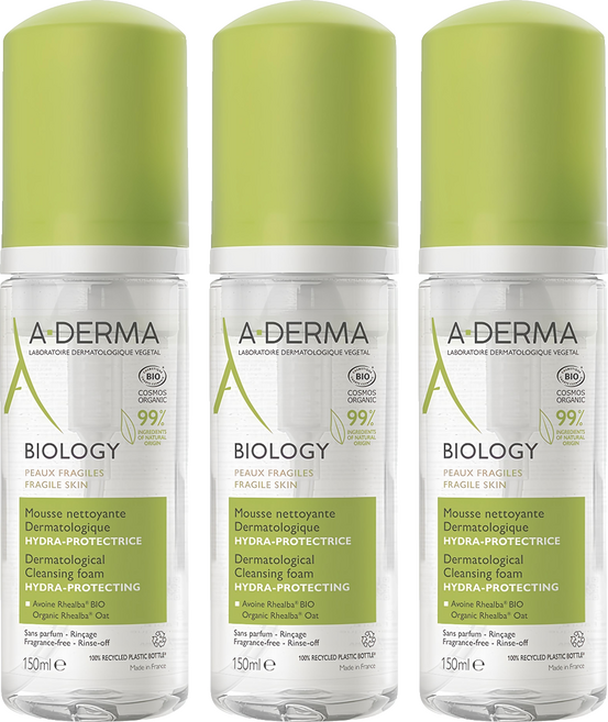 A-DERMA 艾芙美 新葉三效潔膚慕斯 溫和保濕 深層清潔毛孔髒污與淡妝, 150ml, 3瓶