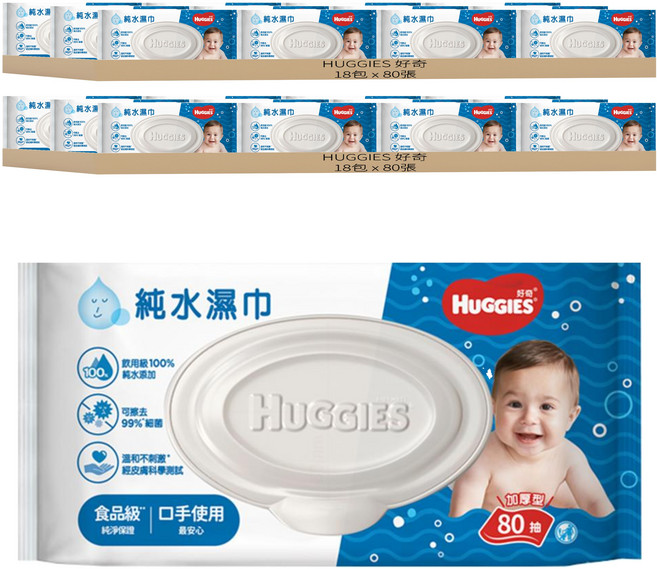 HUGGIES 好奇 純水嬰兒濕巾 加厚型, 80張, 36包