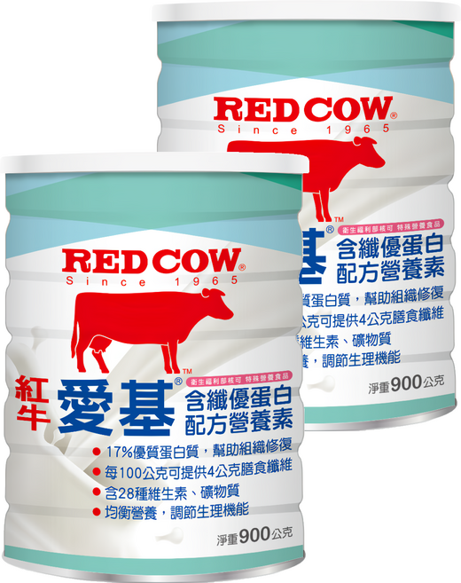 RED COW 紅牛 愛基 含纖優蛋白配方營養素, 900g, 2罐