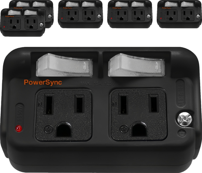PowerSync 群加 3P 2開2插防雷擊節能壁插 TC2S0N, 黑色, 6個, 8.4cm