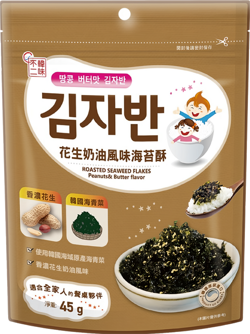 韓味不二 海苔酥 花生奶油口味, 1包, 45g