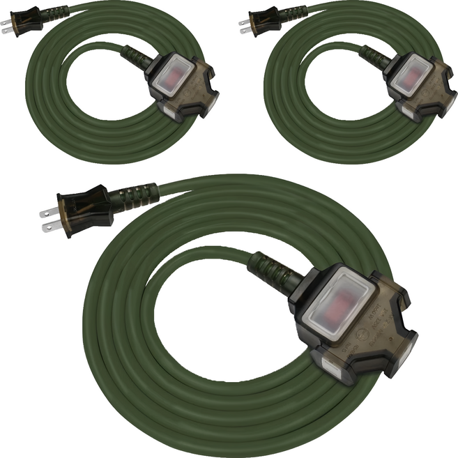 PowerSync 群加 2P 1擴3插工業用動力延長線 TU3C5050, 軍綠色, 3條, 5m