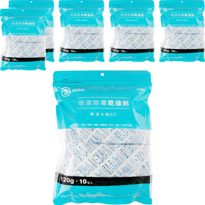 aibo 吸濕除霉乾燥劑 夾鍊袋裝 台灣製 10包, 1.2kg, 6袋