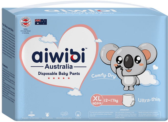 aiwibi 愛薇彼 清新乾爽透氣輕薄 褲型尿布 12~17kg, XL, 40片