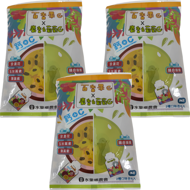 水里鄉農會 蒟蒻果凍 百香果 + 麝香白葡萄 12個, 216g, 3包