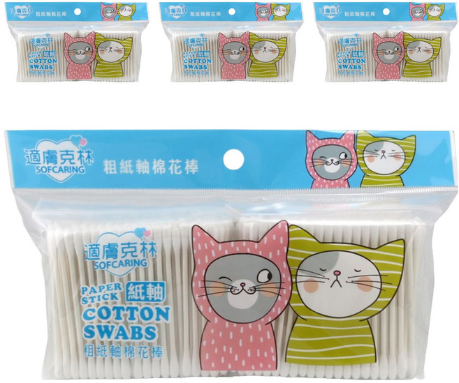 適膚克林 粗 高韌性 紙軸棉棒 400支, 4袋