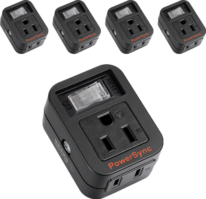 PowerSync 群加 2P+3P 1開2插防雷擊壁插 TC2M12S0, 黑色, 5個, 5.8cm