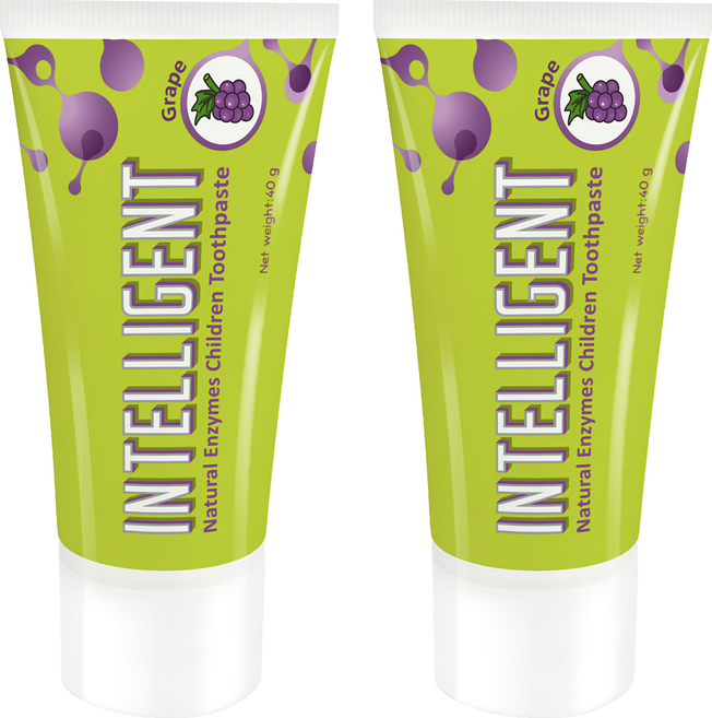 INTELLIGENT 因特力淨兒童酵素牙膏 全口腔護理 不含氟 不含SLS發泡劑 可吞嚥 葡萄口味, 40g, 2條