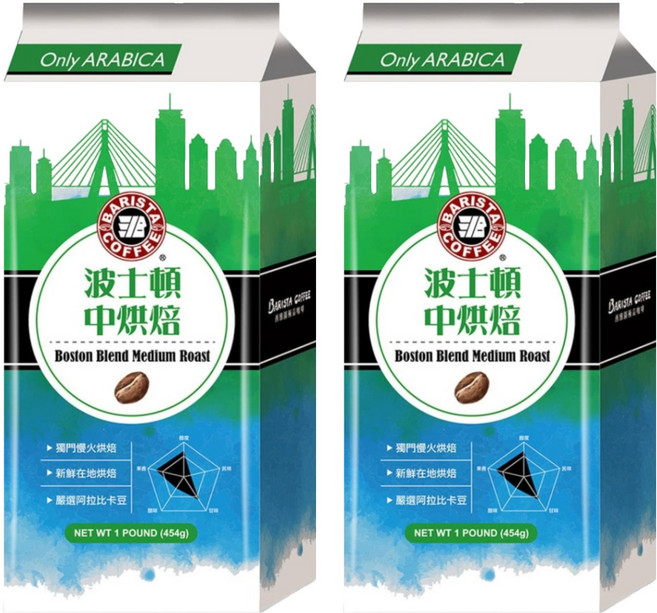 BARISTA COFFEE 西雅圖 波士頓中烘焙綜合咖啡豆, 咖啡豆(無研磨), 454g, 2包
