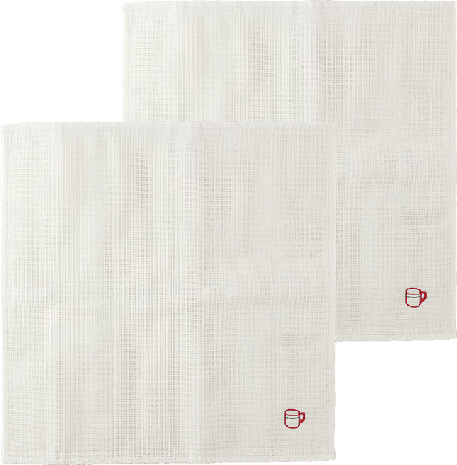 KAYA 純白刺繡蚊帳布廚房擦拭巾 紗布抹布- 茶杯, 2入