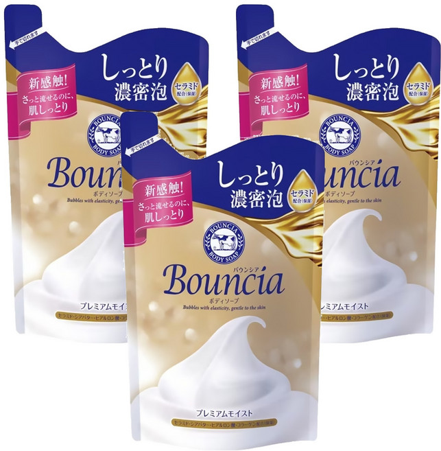 COW STYLE 牛乳石鹼 Bouncia 極致水潤沐浴乳 補充包, 3包, 340ml