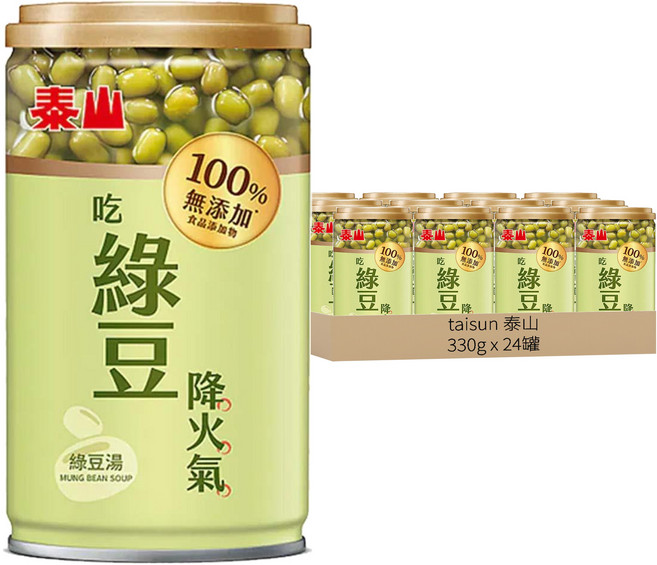 TAISUN 泰山 100%無添加綠豆湯, 330g, 24罐
