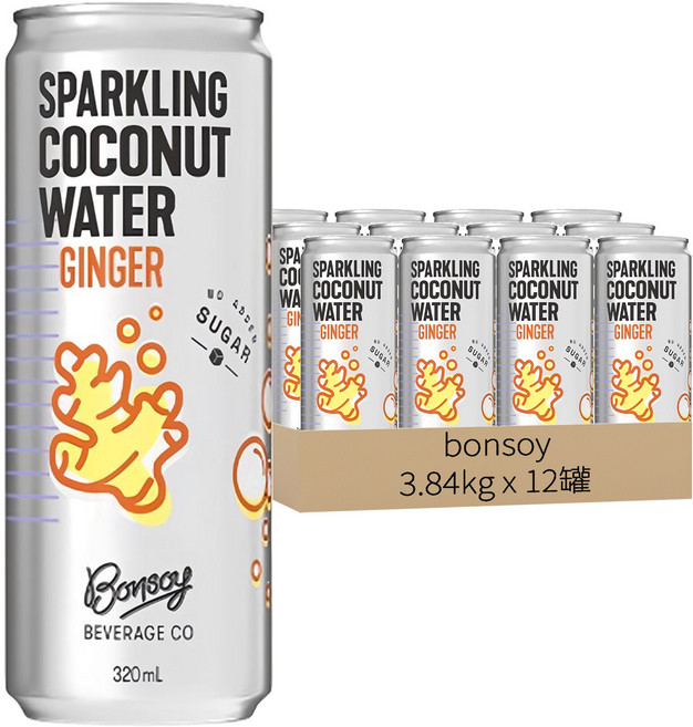 Bonsoy 氣泡薑汁椰子水, 320ml, 12罐