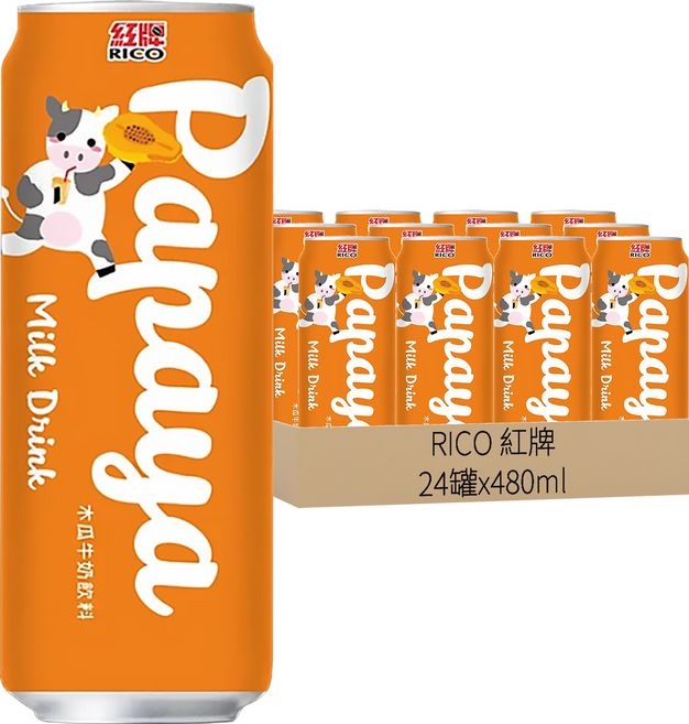 RICO 紅牌 木瓜牛奶飲料, 480ml, 24罐